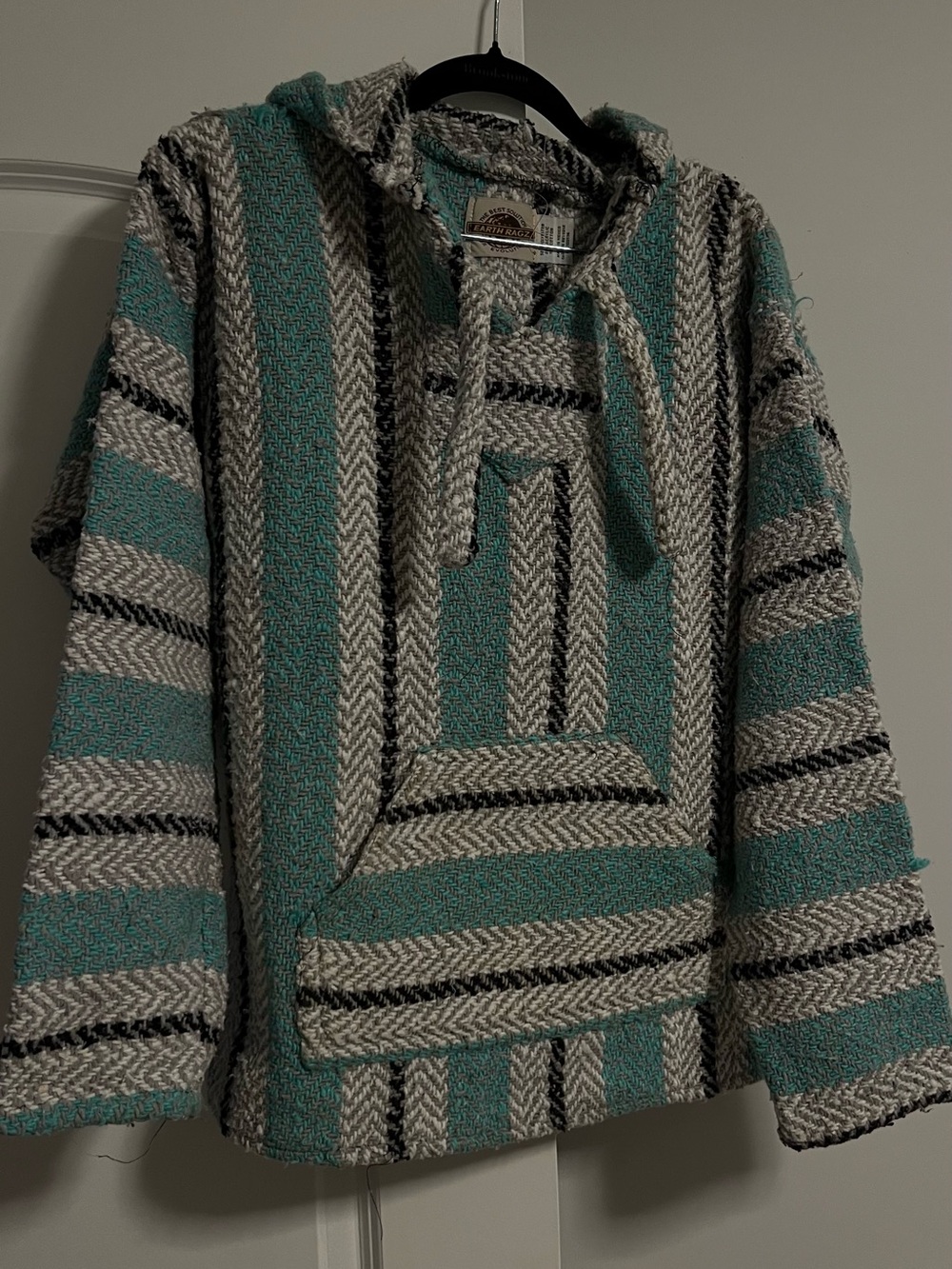 Baja Hoodie Sweater - Teal & Cream Striped